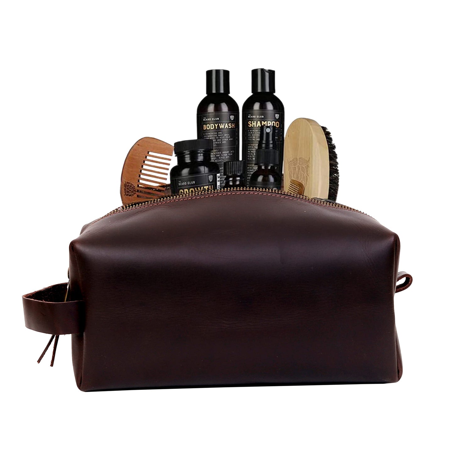 cuero Leather Buffalo DoppKit Toiletry Travel Unisex Toiletry Cosmetic Pouch Shaving Kit Men Women (BROWN)