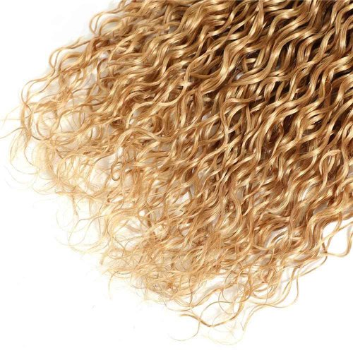 Honey Blonde Human Hair Bundles 14 16 18 Inch Water Wave Bundles Human Hair Unprocessed Native Virgin Hair 100/PC 3 Extensions #27 Blonde Color Curly Wet and Wavy Human Hair Extensions for Women