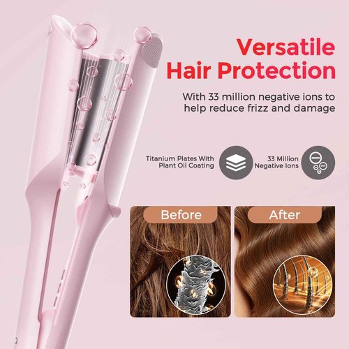Waver Curling Iron LENA S12 Beach Waver Curling Wand, Hair Tool with 2 Barrels, Anti-Scald Protection, Adjustable Time & Temps, Dual Voltage, Titanium Coating for Effortless, Long-Lasting Waves