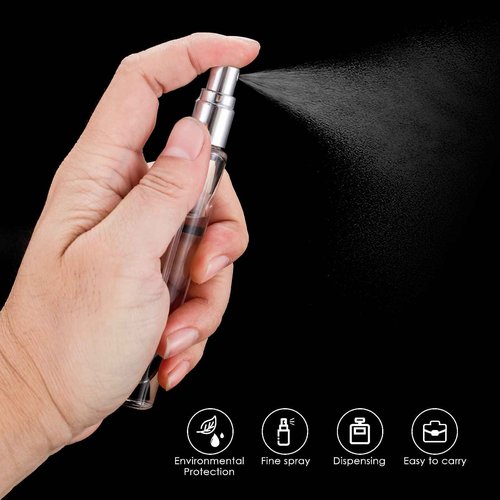 qiwuhai 4 Pcs 10ml/3oz Fine Mist Glass Atomizer Bottles, Mini Refillable Spray Bottles, Small Empty Spray Bottles, Portable Sample Containers Sample Vials for Travel Essential Oil (Gold)