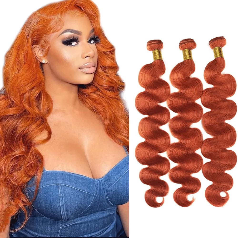 Suhkrpt Hair Color 350 Bundles Human Hair Ginger Body Wave Human Hair Bundles Orange Bundles Human Hair 16 16 16 Inch Color 350 Body Wave Bundles Ginger Bundles