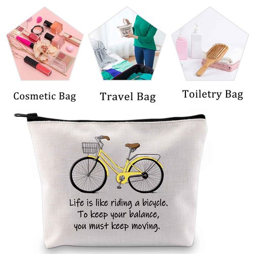 MBMSO Bicycle Gifts Cosmetic Bag Bicycle Makeup Bag Life is Like Riding a Bicycle Zipper Pouch Cyclist Gifts Cycling Toiletry Bag Organizer Bag (Life is like riding a bicycle bag)
