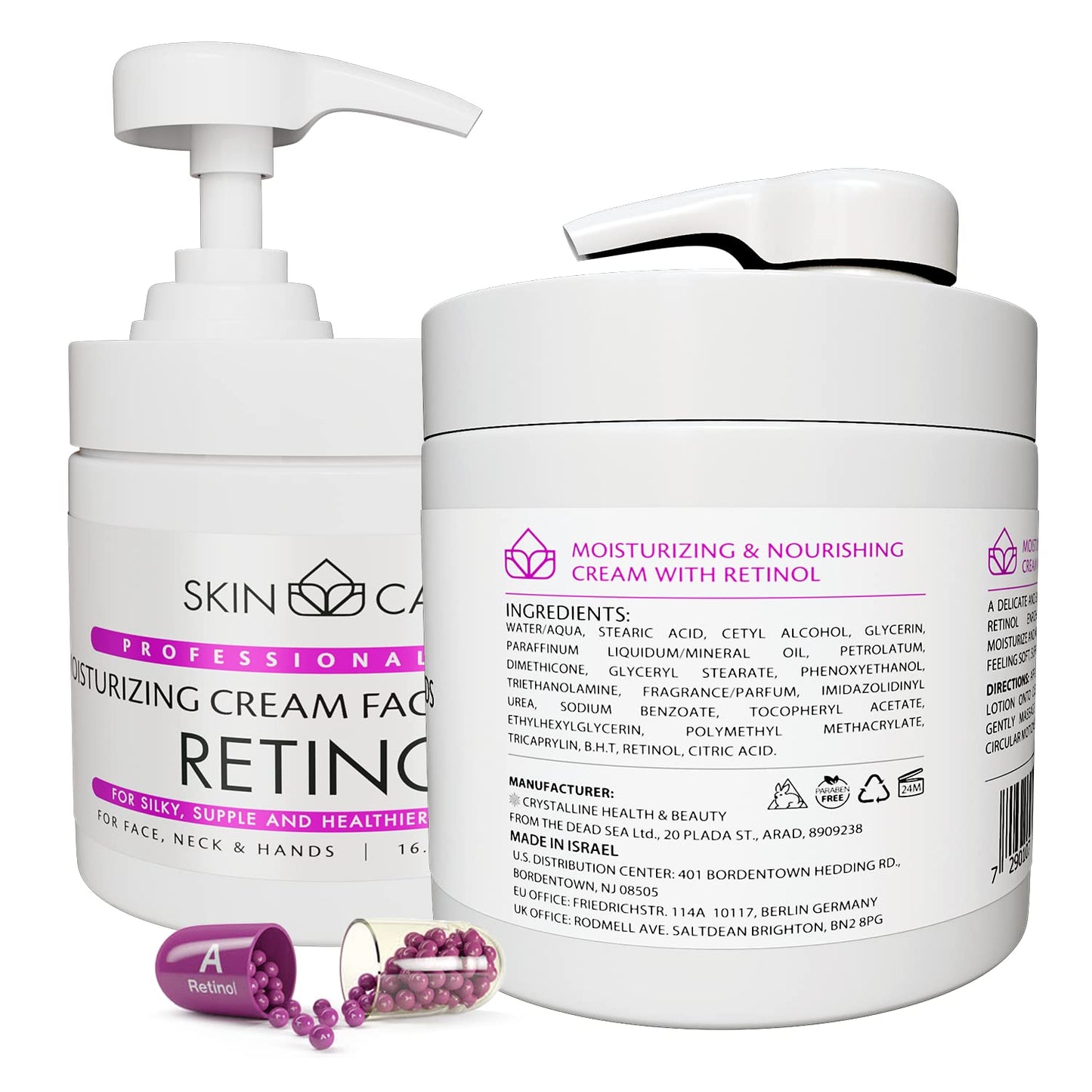 Skin Care Retinol 3-in-1 Moisturizer Face Cream, Neck and Hands - Treatment for Crepey Texture, Wrinkles and Sagging - Daily Lotion for All Skin Types - 16.9 fl. oz.