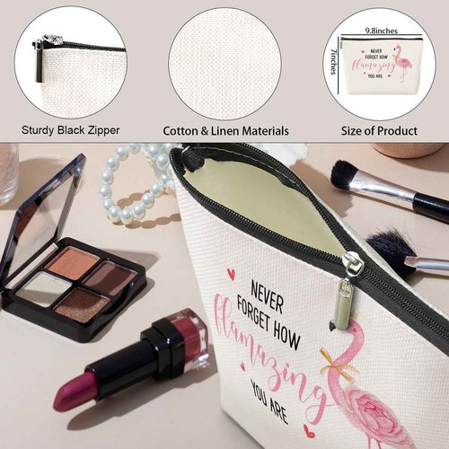jeilink Funny Pink Flamingo Makeup Bag Flamingo Gifts Flamingo Decor Party Supplies Inspirational Christmas Birthday Gifts for Women Flamingo Lovers Girl Daughter Friend Coworker Travel Toiletry Bag
