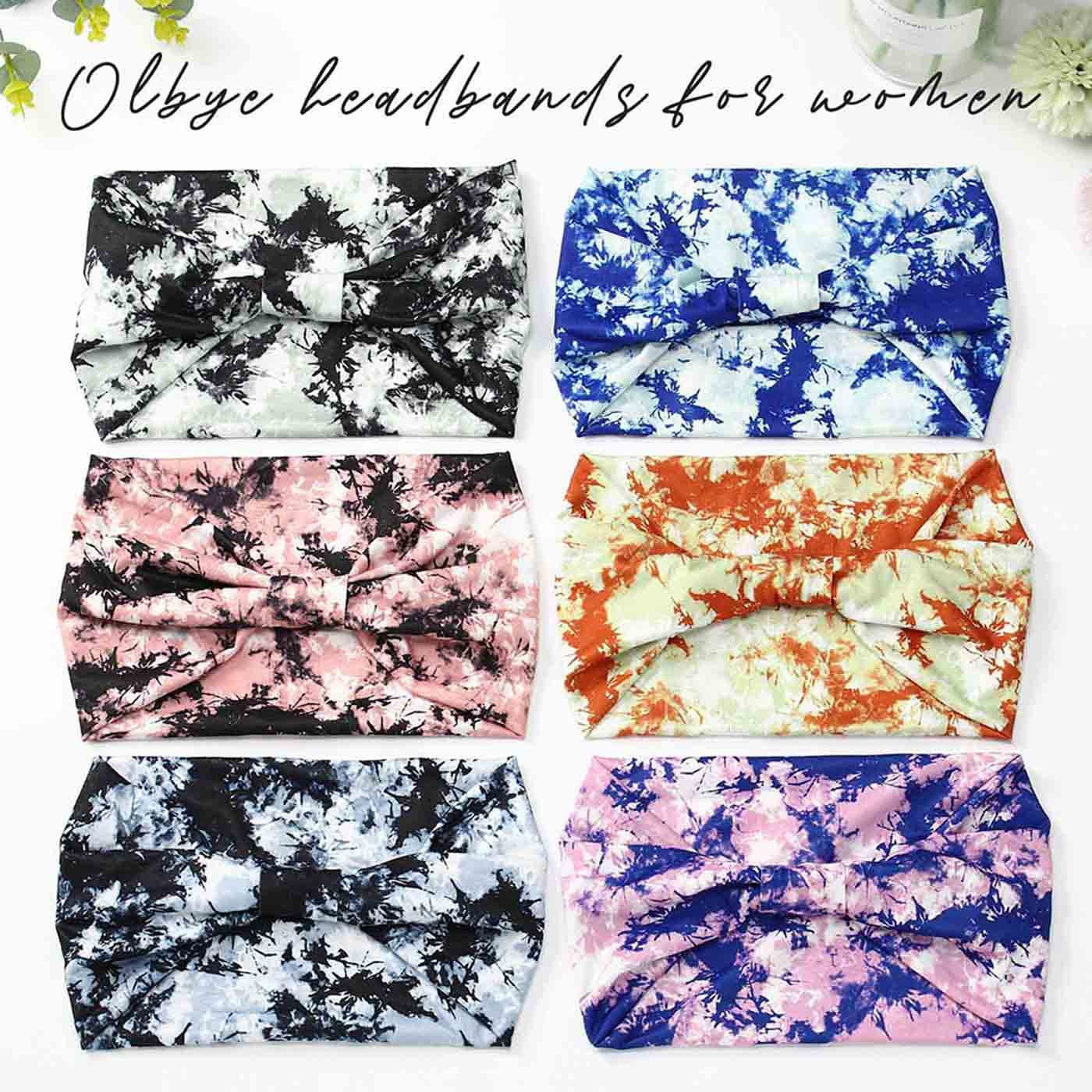 Olbye Boho Headbands Women Wide Knotted Headband Non Slip Elastic Hairbands Tie Dye Turban Head Wraps Workout Sports Yoga Sweatband Bohemian Head Bands for Women Fashion Hair Accessories Pack of 6