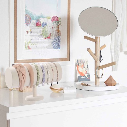 ByKen T-bar Headband Holder Organizer,Hair Band Ear Jewelry Accessories Display Stand for Girls(Beige Velvet)