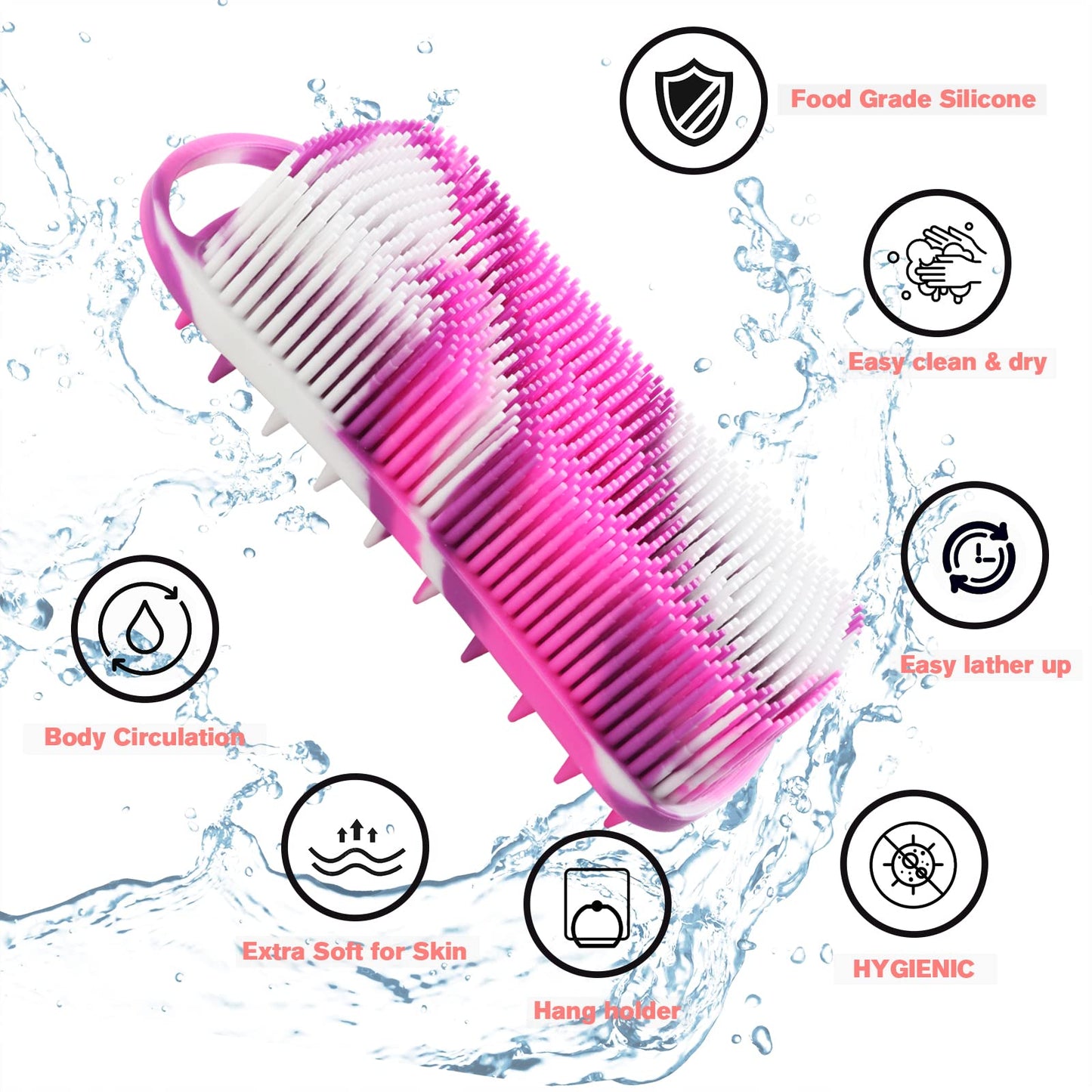 YEALIFE Silicone Body Scrubber, 2 in 1 Body Brush & Hair Scalp Brush for Shower and Bath, Easy Clean, Lathers Well, Stimulating Blood Circulation More Hygienic Than Loofah, Fit Women Men.Camo Purple