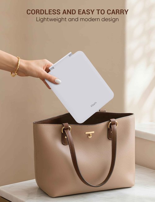 klarh Travel Makeup Mirror with 1X/10X Magnifying, Portable Folding Make Up Tabletop Mirror for Office, Compact Vanity Mirror for Travel (Pearl White, No LED Lights)