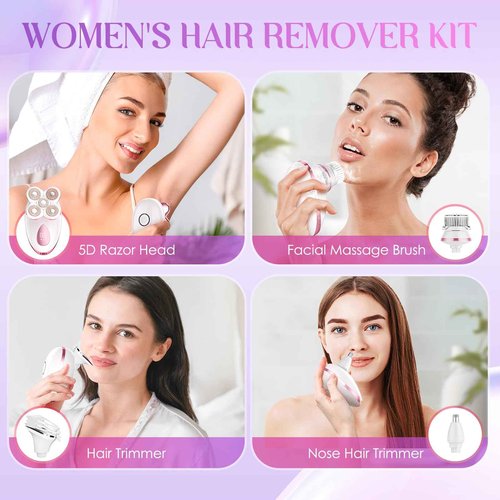 Electric Razors for Women Legs - Painless Body Shavers for Sensitive Skin - 5 in 1 Cordless Lady Trimmer for Women's Leg, Bikini and Face - Waterproof Wet/Dry Remover, Rechargeable, Pink