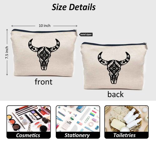 IWXYI Western Gifts Makeup Bag - Longhorn Skull Cosmetic Bags, Cow Skull Makeup Bags, Women's Cowgirl Gifts
