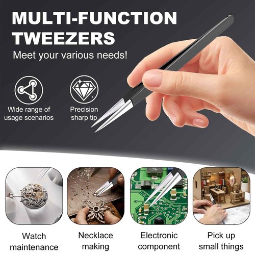 G.CATACC 4-Pack Precision Tweezers Set, Curved and Pointed Tweezer Kit for Craft, Eyelash Extension, Blackheads, Facial Hair, Ingrown Hair Removal, Electronics, Soldering, Jewelry - with Case
