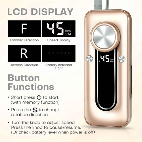 TUOBEO Nail Drill Electric Nail File Kit 45000 RPM Professional Efile Nail Set,Cordless Portable Rechargeable Acrylic Gel Nail Polish Remover Machine Pedicure Manicure Tool with for Salon Home Gold