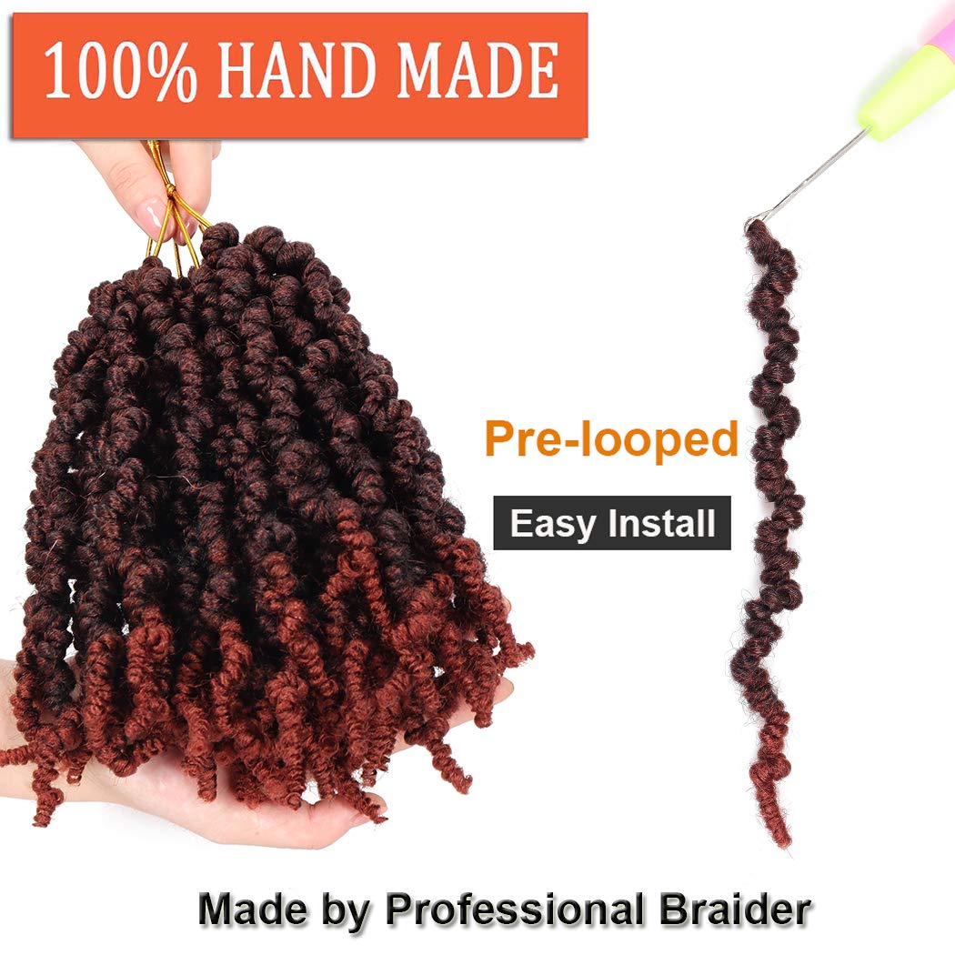 Dorsanee Pre-twisted Spring Twist Crochet Hair 8 Inch 4 Packs Short Curly Crochet Hair Pre Looped Crochet Braids Mini Passion Twists Fluffy Twist Synthetic Hair Extensions (8 Inch,T350#)