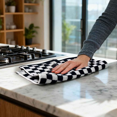 Jacquotha Wash Cloths Checkered 4 Pack (Black and White) - Cotton Washcloths for Face Body, 13 x 13 Inches Daily Cleansing Kitchen Towels