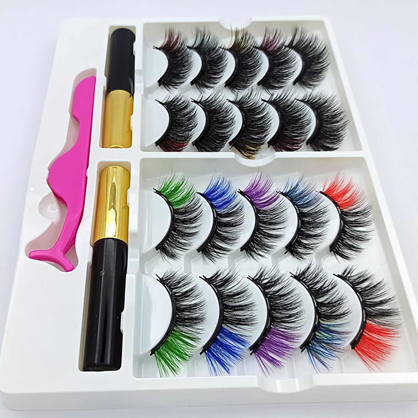 BeauFairy Magnetic Eyelashes, Magnetic Eyeliner and Lashes Kit, 10 Pairs Multicolor Natural Reusable Magnetic Fake Eye Lash with 2 Tubes of Waterproof Long Lasting Magnetic Eyeliners, No Glue Needed