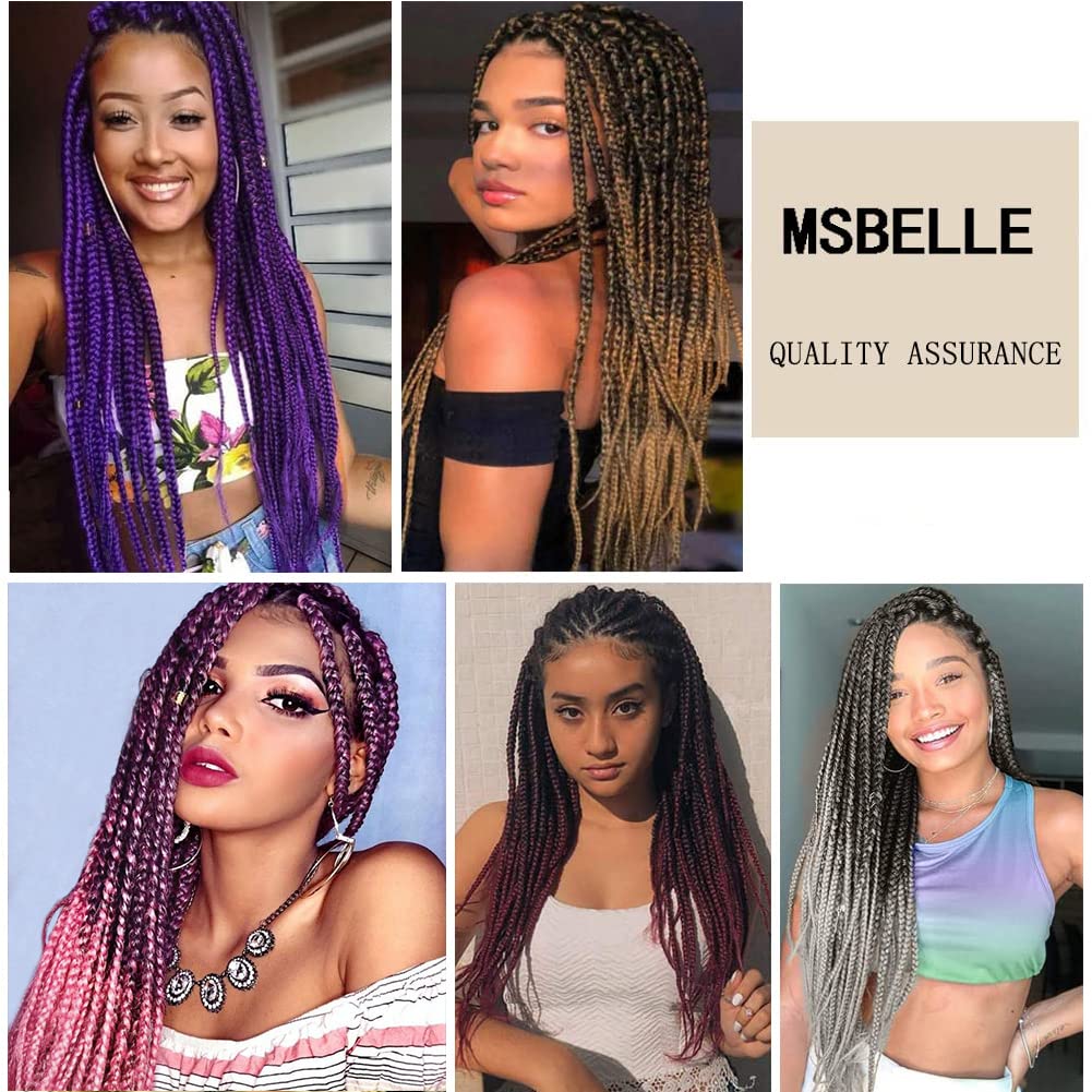 MSBELLE 26inch Pre Stretched Braiding Hair 6 Packs/lot Prestretched Braiding Hair Extensions 100g/Pack Pre Streteched Ombre Hot Water Setting Braids Hair Black to Purple(26inch Black to Purple)