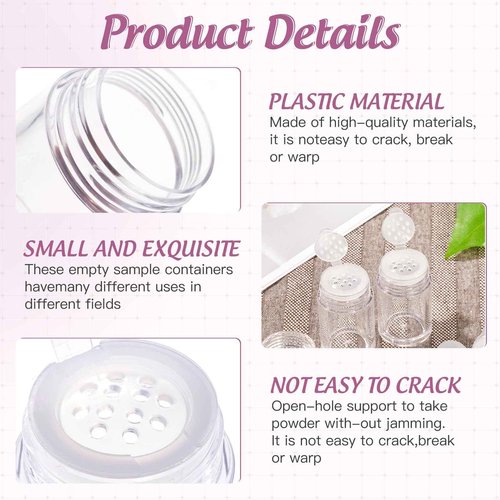 RAYNAG 6 Pieces Mini Empty Loose Powder Bottle Travel Cosmetic Glitter Powder Eye Shadow Shaker Bottle with Sifter and Lids (12 holes)