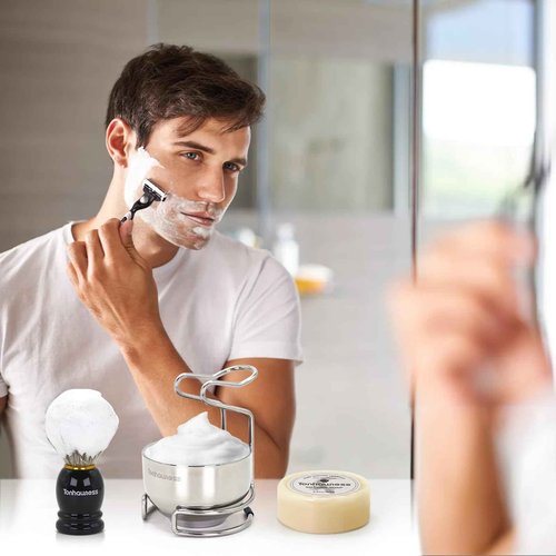 Tonhawness Shaving Brush Kit for Men, 4 in 1 Shaving Brushes Set Includes Badger Hair Shave Brush, Shaving Bowl & Stand and Shaving Soap Kit for Men’s Shave Gift