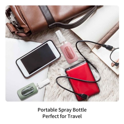HOMBYS Empty Clear Glass 2oz Small Spray Bottles with Silicone Sleeve Protection - Refillable Containers for Travel, Cleaning Solutions, Essential Oils, Sanitizers - Fine Mist Spray - 4 Pack-Clear
