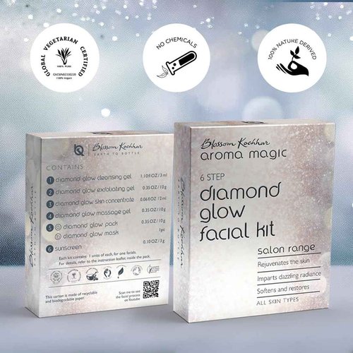 Aroma Magic Diamond Glow Facial Kit - Multi Use | 6 Steps Skincare Set | Rejuvenating Facial Kit | Restores Softness & Glow | for All Skin Types