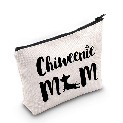 G2TUP Chiweenie Dog Lover Gift Chiweenie Mom Makeup Bag Chiweenie Dog Mom Cosmetic Bag Chiweenie Dog Owner Gift Pet Owner Zipper Travel Bag (Chiweenie Mom White Bag)