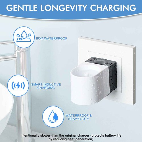 Electric Toothbrush Charger for Philips Sonicare Electric Toothbrush Models HX6100, HX3000, HX6000, HX8000, HX9000，2 in 1 Cordless/Cable Charger, IPX7 Inductive Charging Base Portable Travel (White)