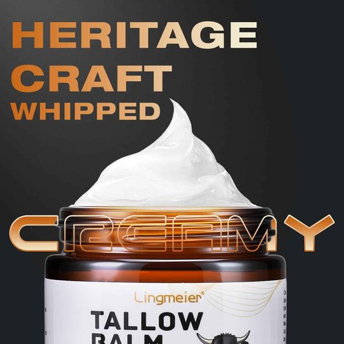 Lingmeier Beef Tallow for Skin, Whipped Tallow Balm with Grass Fed Beef Tallow and Honey Balm (Unscented), Natural Moisturizer Cream for Dry and Sensitive Skin, Eczema, Rosacea(4 OZ)