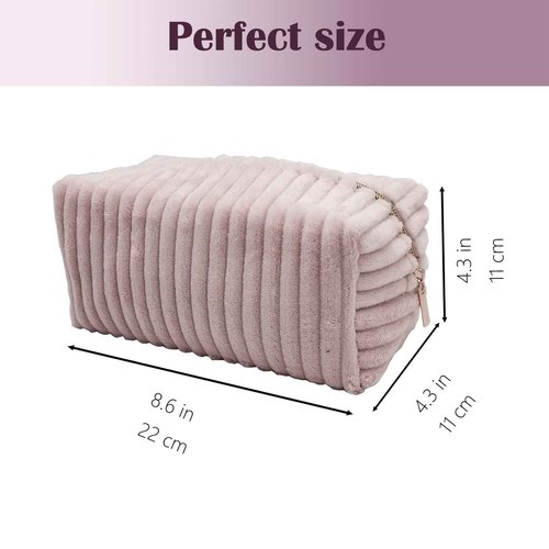 Kornnapa Cosmetic Bag for Purse, Corduroy Makeup Bag for Women Toiletry Bag Small Travel Makeup Bag Cute Makeup Bags Skincare Bag Makeup Pouch Organizer, Pink