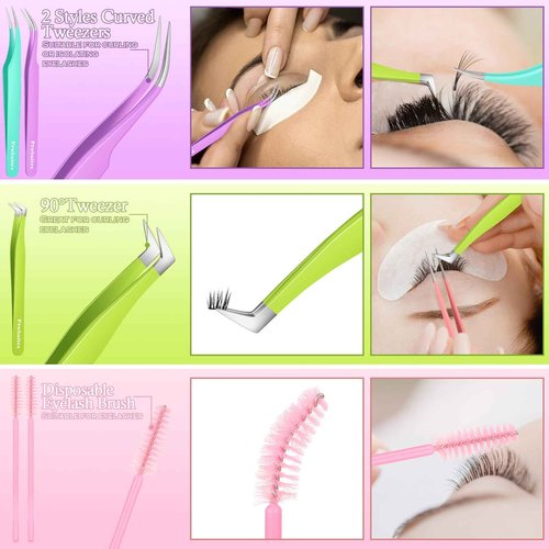 6pcs Eyelash Tweezers Lash Extension Tweezers for False Lashes,Christmas Gifts Eyelash Tweezers for Lash Clusters Metal Lashtweezers Stocking Stuffers with Lash Applicator Tool