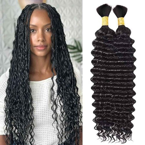 Bulk Human Hair Braiding for Boho Braids Deep Curly Wave Human Hair Bundles for Black Women 22 Inch 100g No Weft Glueless Wet and Wavy Brazilian Virgin Human Micro Braiding Hair Extensions