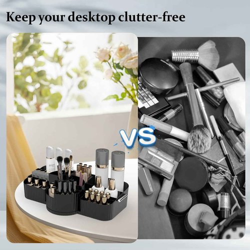 Aieyaki Rotating Makeup Organizer Cosmetic Display Case, Used for Vanity Makeup Brushes, Lipstick, Perfume and Various Skin Care Products - Spacious and Fashionable Storage Solution (Black)
