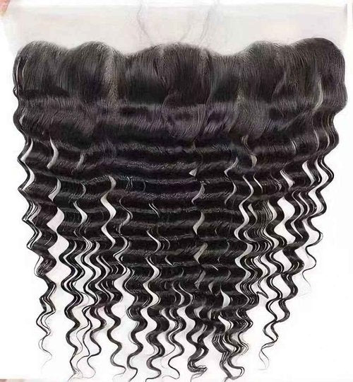 13x4 HD Lace Frontal Human Hair Deep Wave Ear to Ear Lace Frontal Closure Free Part 16 Inch Unprocessed Brazilian Curly Virgin Hair Extensions HD Lace Closure for Black Women Pre Plucked Natural Black