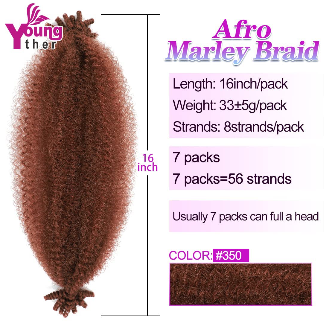 Springy Afro Twist Hair 16 inch 7 packs Soft Crochet Locs Twist Afro Hair For Distress Locs crochet hair Synthetic Marley Twist Braiding Hair Extension For Black Women16inch Red）