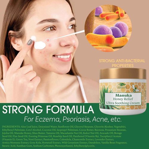 Green Leaf Naturals - Manuka Honey Face Cream - 4oz -Aloe Vera - Jojoba Oil Infused - Body Cream - Gluten Free Moisturizer for Kids & Adults - Nourishing Skin Care