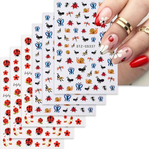 6 Sheets Cartoon Animal Nail Stickers Decals Cute Butterfly Ant Nail Art Stickers Self-Adhesive Designs Ladybug Nail Art Decals for Women DIY Nails Decorations