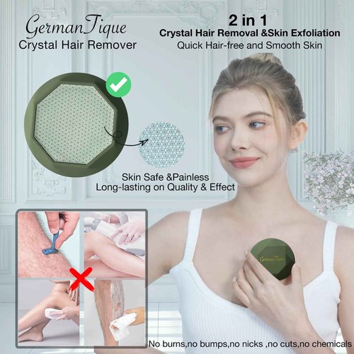 GERMANTIQUE Crystal Hair Eraser,Upgraded Crystal Hair Remover Diamond,Painless and Effective Nano Glass Hair Removal Stone and Skin Exfoliation,Natural Epilator for Women and Men(Olive Green)