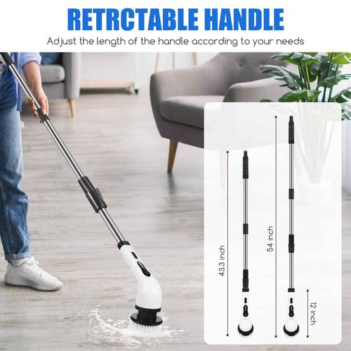 Electric Spin Scrubber, Cordless Shower Scrubber with Long Adjustable Handle and 9 Replaceable Brush Heads for Cleaning, Bathroom Brushes for Cleaning Shower, Tile, Kitchen, Floor
