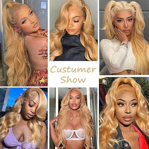 SOSATISFY Honey Blonde Lace Front Wig Human Hair 200% Density 13x4 Body Wave Wig Blonde Hd Lace Front Wig Human Hair Pre Plucked With Baby Hairline 27# Colored Wigs for Women 22 Inch
