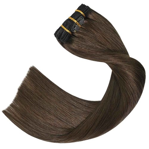 UGOTRAYS Medium Brown Hair Extensions Real Human Hair Clip ins for Women, 70g 7pcs 15inch,Soft & Natural Straight Double Weft for Women #4 Chocolate Brown Human Hair Extensions