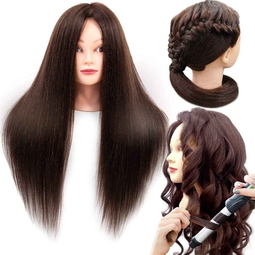 Mannequin Head Human Hair, 26 Inch Mannequin Head with Hair and Stand, 60% Real Hair Mannequin Head for Kids, Cosmetology mannequin head for braiding, Mannequins Doll Head to Practice Hairstyles