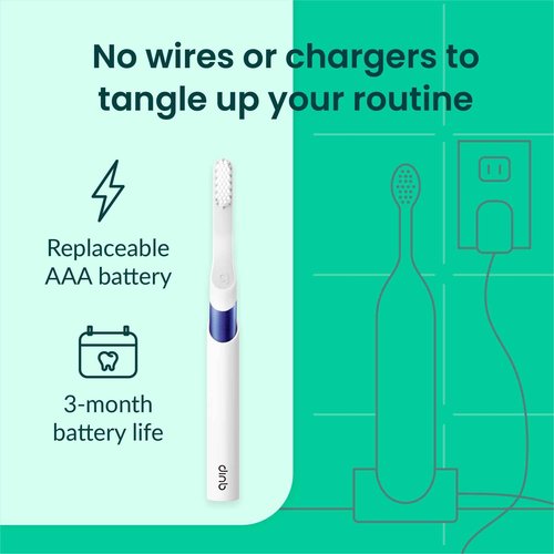 Quip Sonic Toothbrush for Adults - Timed Electric Toothbrush with Cover - Replaceable Brush Head, Soft Bristles, Metal Handle, 3 Month Battery Life - Travel Toothbrush - Indigo