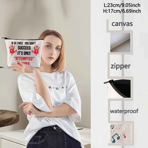 LEVLO Serial Killer Cosmetic Make Up Bag Crime Show Fans Gift It's Only Attempted Murder Makeup Zipper Pouch Bag For Friend Family (Attempted Murder)