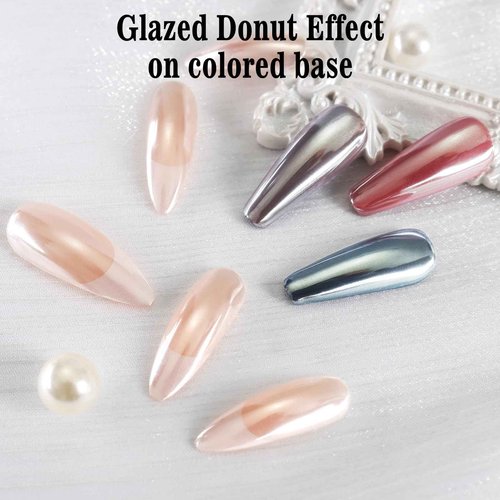 Allstarry Pearl Chrome Nail Powder, Iridescent Aurora White Chrome Nail Powder Metallic Mirror Effect White Glitter Clear Nail Chrome Powder for Nails Pearls Nail Accessories for Nail Art Salon DIY