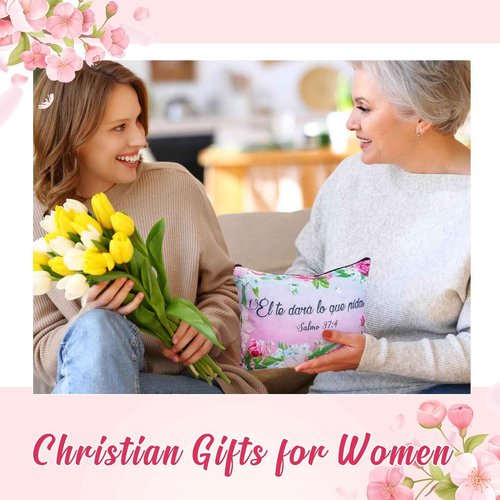 Kacctyen 24 Pcs Spanish Christian Cosmetic Bags Bulk Mother's Day Church Gifts Spanish Christian Gifts for Women Bible Verse Pencil Pouch Makeup Bag Regalos Religiosos Para Mujer (Classic Style)