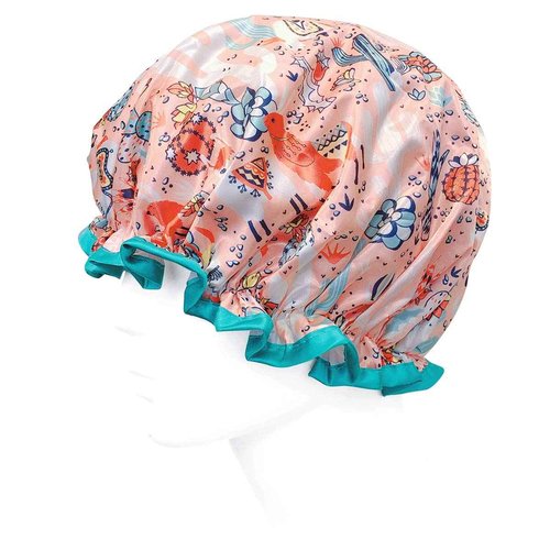 Wrapables® Stylish Double Layer Waterproof Shower Caps (Set of 4), Llamas & Ocean Fun