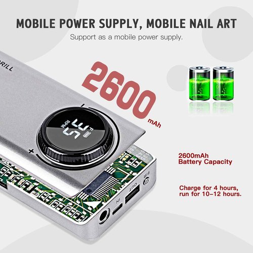 SAVILAND 35000RPM Electric Nail Drill Machine: Rechargeable Electric Nail File with 12 Nail Bits for Acrylic Nails Professional Nail Care Tools Manicure Pedicure Home Salon Use