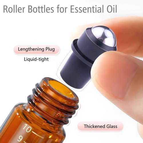 Matifaner 30pcs Essential Oil Roller Bottles, Amber Glass Roller Balls for Essential Oils, 10ml Empty Rollerball Bottles for Travel Refillable Roll on Perfume