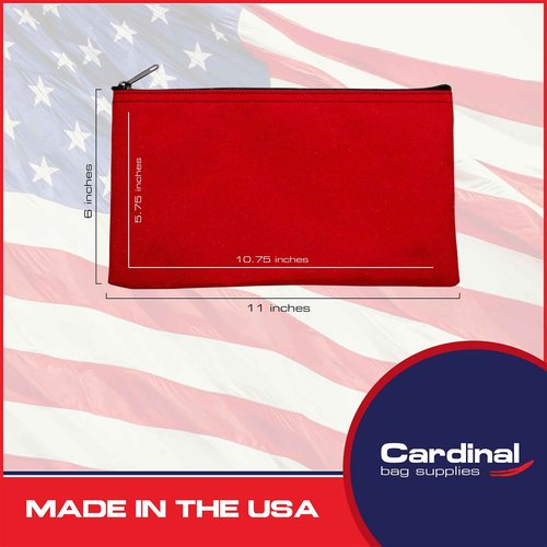 Cardinal bag supplies Multipack of 2 Compact Zipper Cloth Pouches, Zipper Bag, Travel Toiletry, Cosmetics, Stationary Case, 11 x 6 inches (Red)
