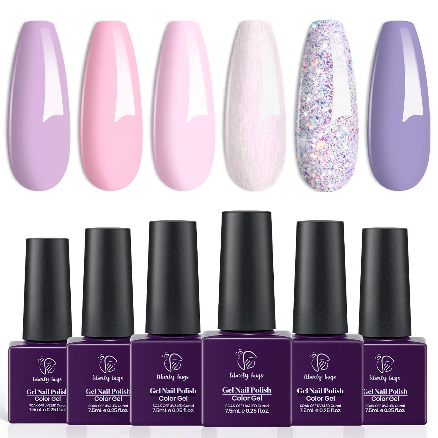 Pastel Gel Polish,Light Pink Nail Polish Gel,Spring Gel Nail Polish Set,Lavender Purple,6 Colors Pearl White Gel Nail Polish,UV Light Cured,Glitter Nail Art Polish,Diy Nail Kit Home Salon,Soak off