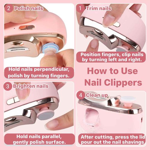 Electric Nail Clippers for Seniors, 2026 2 in 1 Easy Clip Electric Nail Clipper Multifunctional Electric Easy Clip Nail Clippers for Adults，Kids with Polishing and 2 Speeds (Pink)